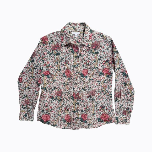 Charter Club Pink Floral Rose Shirt Sz 6 Cotton Button-Up Preppy Coastal Grandma - Picture 1 of 7